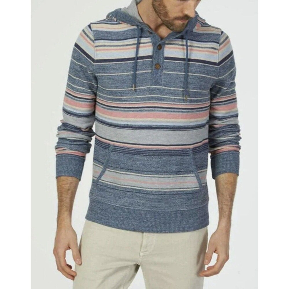 EUC Faherty Cove Poncho Hoody Sweater Sweatshirt Men Medium Multi Color Stripes